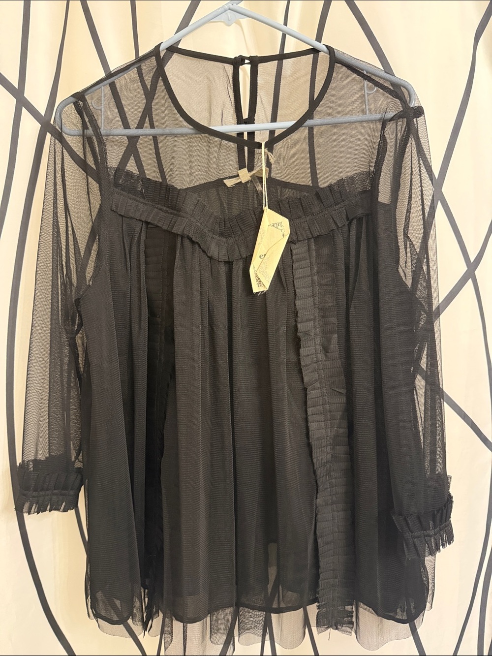 NWT Entro Sheer Black Long-Sleeve Ruffle Blouse